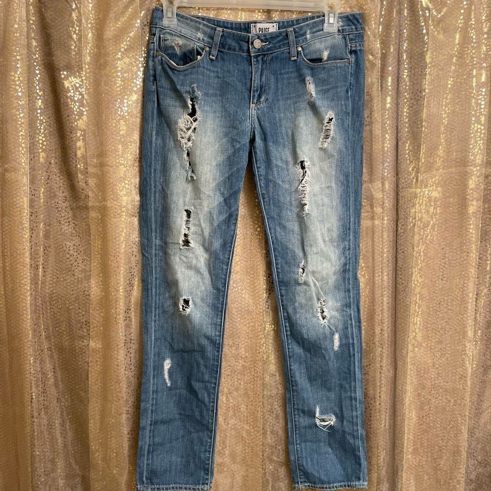 PAIGE Jimmy Jimmy Skinny Riley Destroyed Light Wash Denim Jeans, 28"/6/M